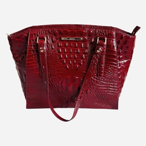 Brahmin Paris Croc Embossed Leather Shoulder Tote Bag Cherry Red Large Excellent - Picture 5 of 12
